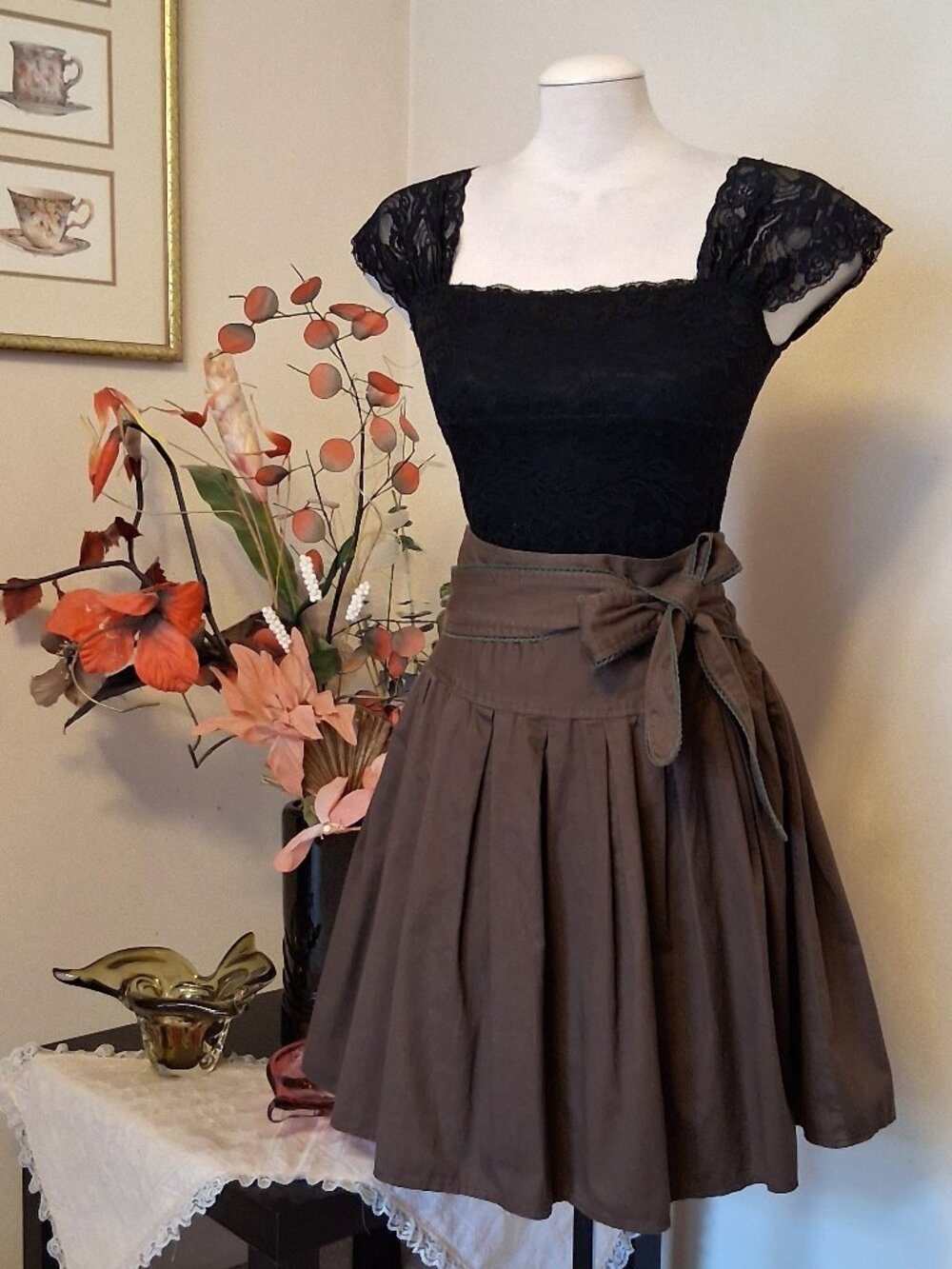 New Pleated Lined Brown Midi Skirt A-Line Flared High Quality Summer Skirts 10